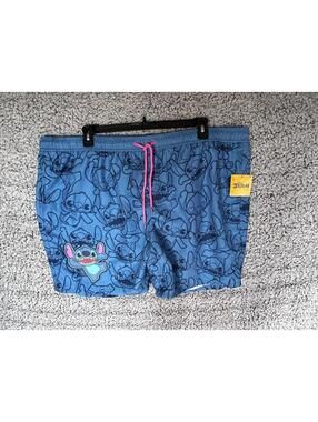 Disney Stitch Shorts Mens XXL Blue All Over Print Swim Trunks NWT